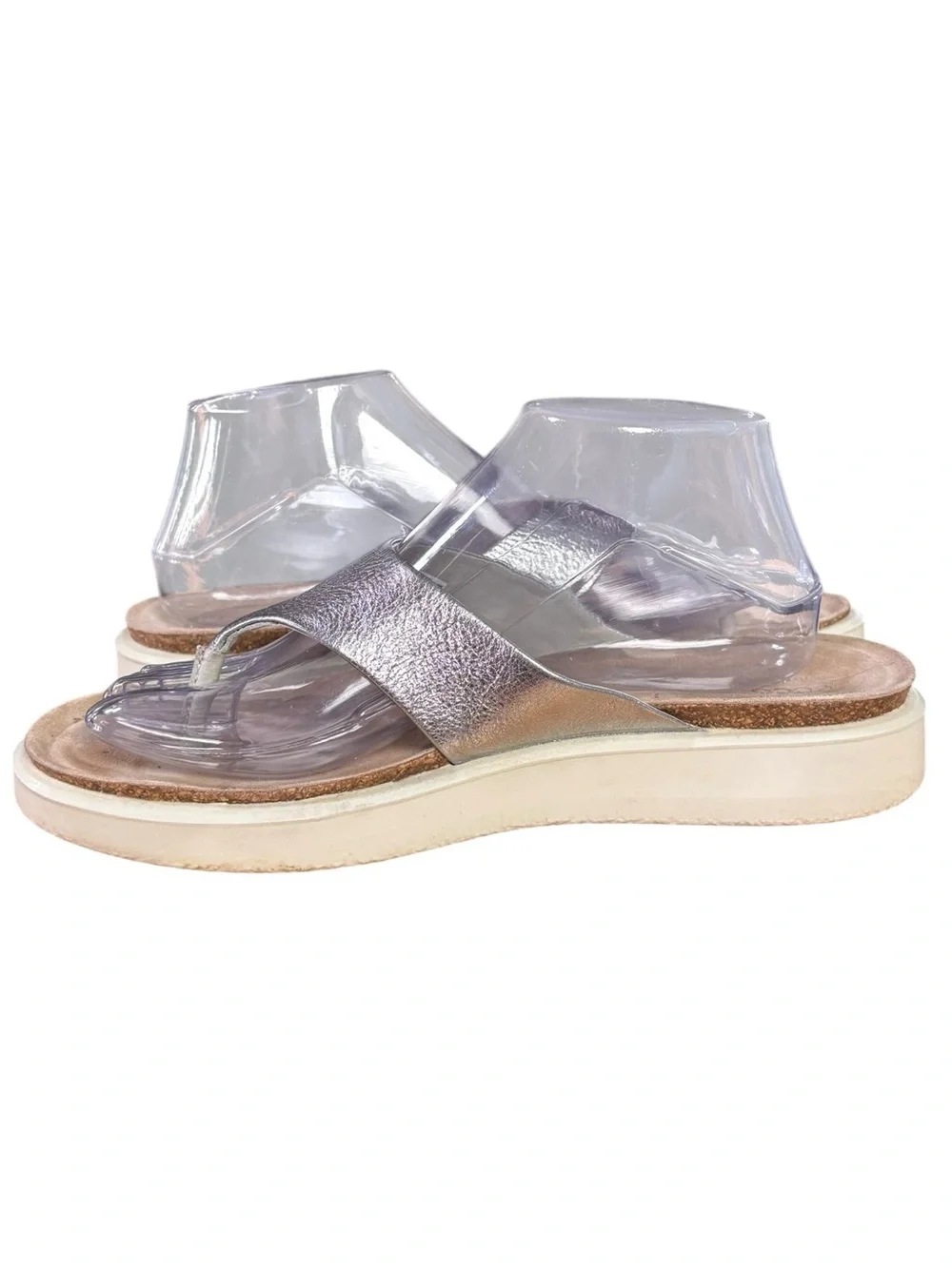 ECCO Corksphere Silver Metallic Leather Thong Sandals - Women’s EU 40 / US 9